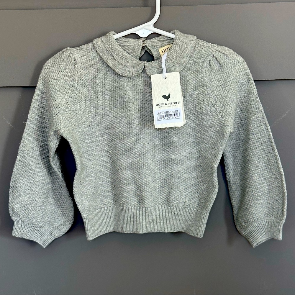 Hope & Henry Girls Peterpan Collar Belled Sleeve Sweater 12-18 Months